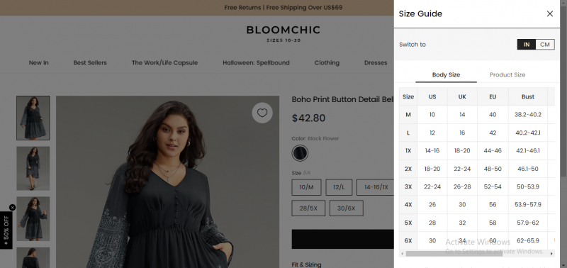 Bloomchic size